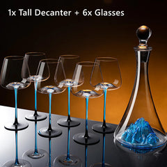Handcrafted Blue Stem Burgundy Wine Glass With Blue Mountain Wine Decanter Sets | Yedwo