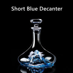 Handcrafted Blue Stem Burgundy Wine Glass With Blue Mountain Wine Decanter Sets | Yedwo