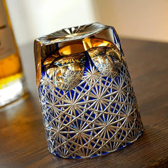Handcrafted Edo Kiriko Blue Amber Whisky Glass With Wooden Box | Yedwo Design