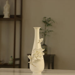 Handcrafted Floral Peony Relief White Porcelain Vase | Yedwo