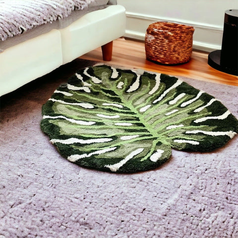 Handmade Monstera Leaf with Fluffy Moss Plant Rug | Yedwo Design – YEDWO