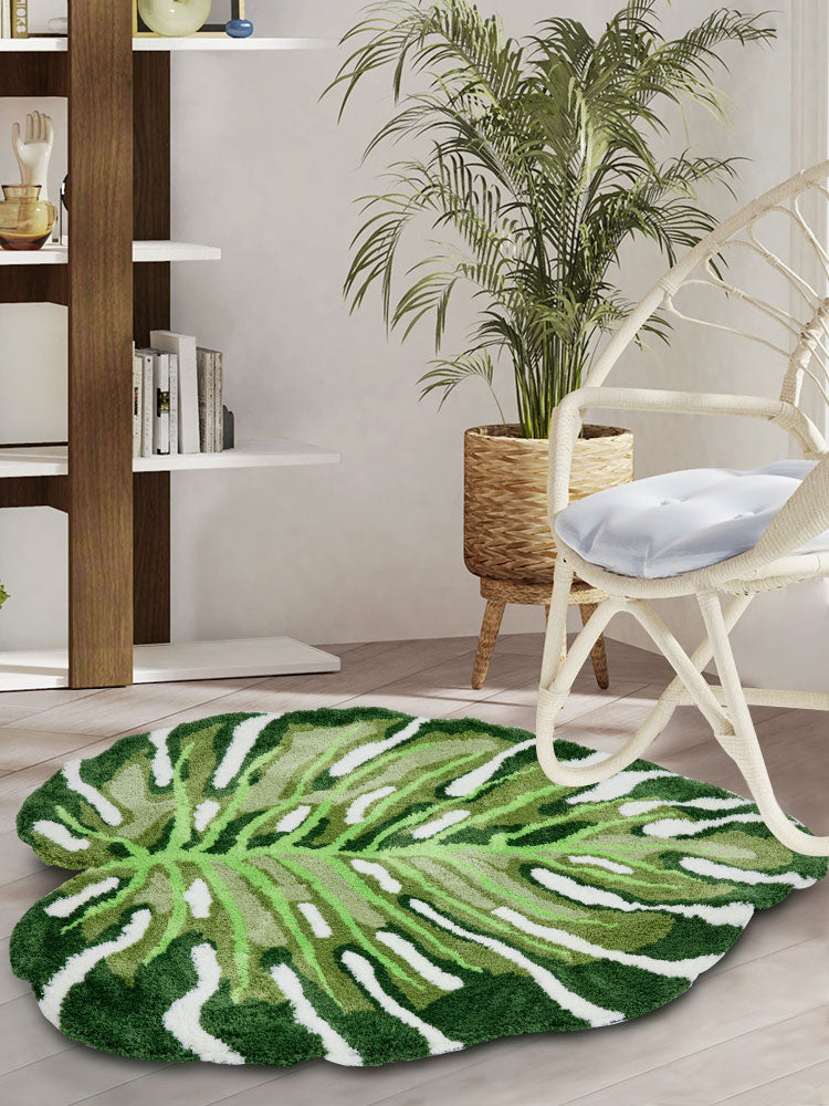 Double Monstera Rug Handmade Monstera Leaf with Fluffy Moss Plant Rug | Yedwo Design – YEDWO