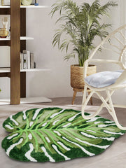 Handmade Monstera Leaf with Fluffy Moss Plant Rug | Yedwo Design