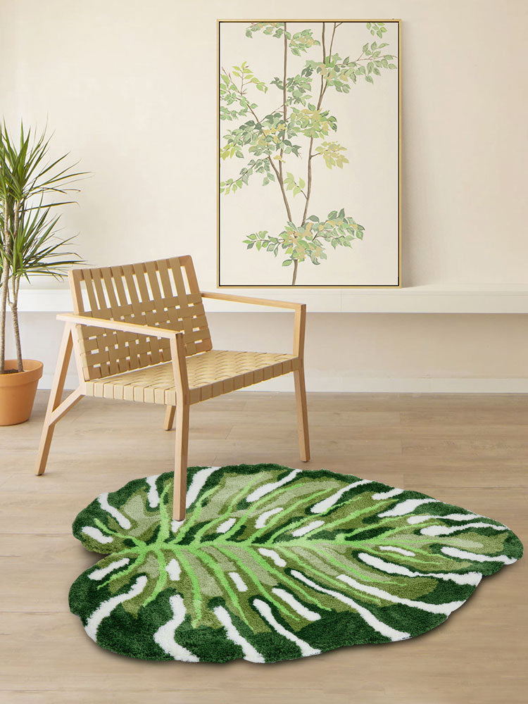 Handmade Monstera Leaf with Fluffy Moss Plant Rug | Yedwo Design – YEDWO