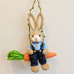 Handwoven Natural Rush Grass Bunny Wall Décor with Mini Swing | Yedwo