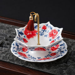 Imperial Blue & White Porcelain Umbrella Tea Strainer Set | Yedwo