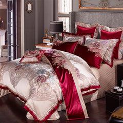Impero Blue Silver Silk Cotton Jacquard Luxury Chinese Bedding Set | Yedwo