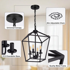 Industrial Black Lantern 4 Light Chandelier | Yedwo