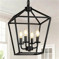 Industrial Black Lantern 4 Light Chandelier | Yedwo