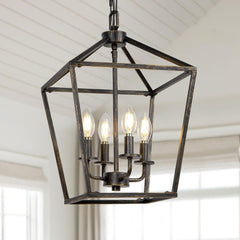 Industrial Black Lantern 4 Light Chandelier | Yedwo