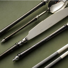 Japanese Bamboo Inspired Black & Silver Flatware Set | Yedwo