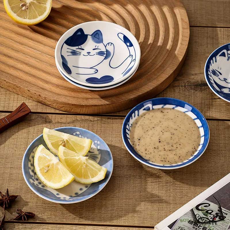 Japanese Lucky Cat Ceramic Dessert Sauce Dish(Set of 4) | Yedwo Design