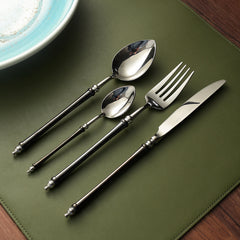 Japanese Bamboo Inspired Black & Silver Flatware Set | Yedwo