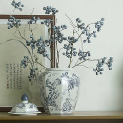 Jingdezhen Blue and White Ceramic Peony Vase with Broken-ice Crackle | Yedwo