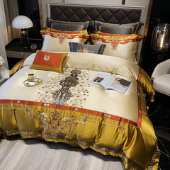 Kai Luxury Palace Golden Jacquard Embroidered Silk Cotton Bedding Set | Yedwo