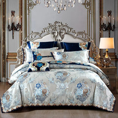 Kaleyra Silver Golden Silk Satin Cotton Bedding Set | Yedwo