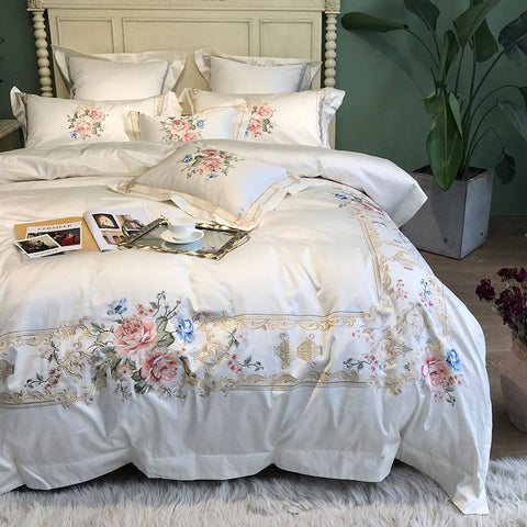 Luxury Embroidery White Bedding Set | Yedwo Home