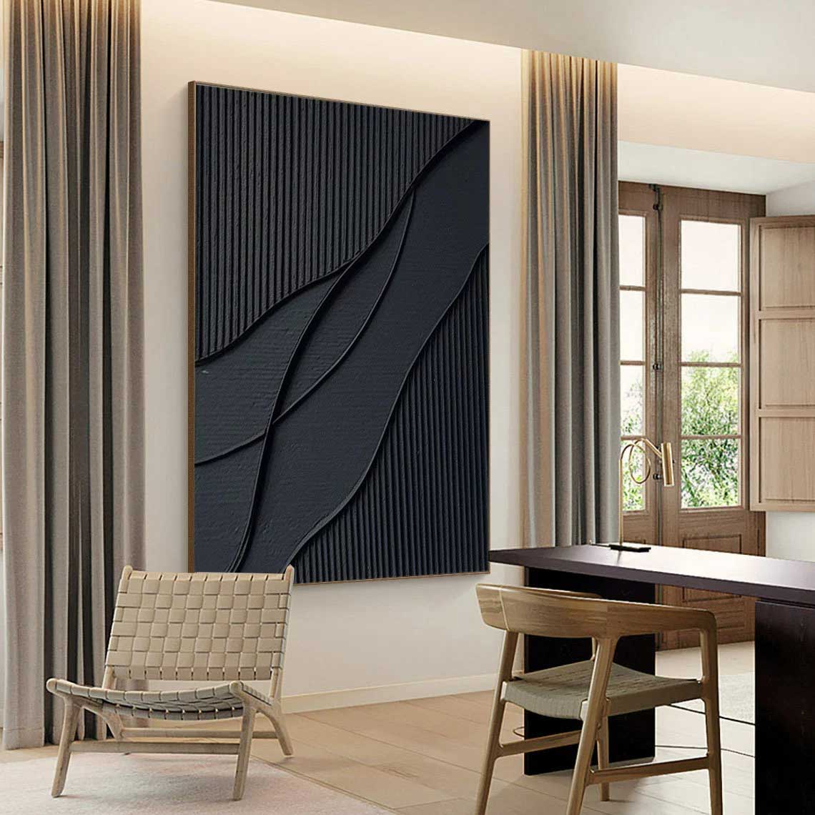 Handmade Luxury Black 3D Texture Painting Modern Minimalist Wall Art | Yedwo