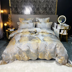 Luxury Black/Gold Jacquard And Egyptian Cotton Bedding Set | Yedwo