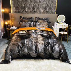 Luxury Black/Gold Jacquard And Egyptian Cotton Bedding Set | Yedwo