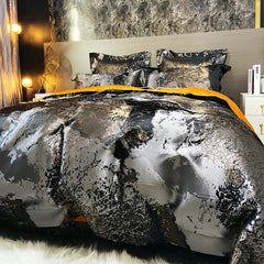 Luxury Black/Gold Jacquard And Egyptian Cotton Bedding Set | Yedwo