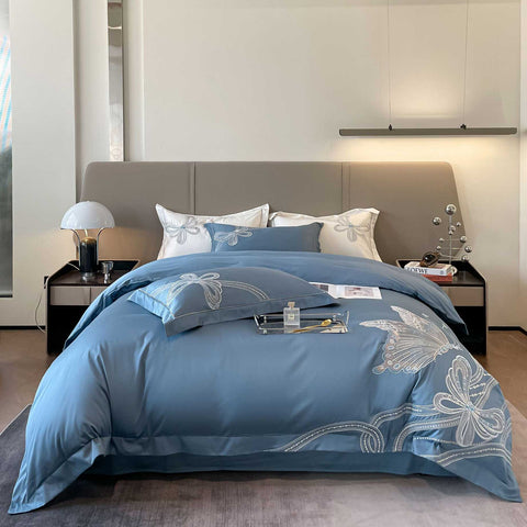 Luxury Butterfly Embroidery Egyptian Cotton Bedding Set | Yedwo