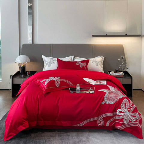 Luxury Butterfly Embroidery Egyptian Cotton Bedding Set | Yedwo