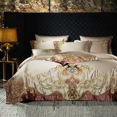 Luxury European Gold 140TC Silk-Cotton Jacquard Embroidered Bedding Set | Yedwo