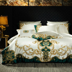 Luxury European Gold 140TC Silk-Cotton Jacquard Embroidered Bedding Set | Yedwo