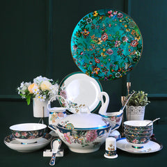 Luxury Floral & Bird Enamel Bone Porcelain Dinnerware | Yedwo Design