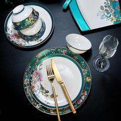 Luxury Floral & Bird Enamel Bone Porcelain Dinnerware | Yedwo Design