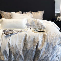 Luxury Long-Staple Cotton Feather Embroidery Bedding Set | Yedwo