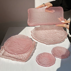 Luxury Pink Irregular Glacier Glass Plate | Yedwo Design