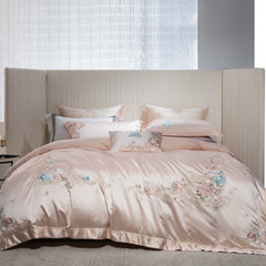 Luxury 140TC Egyptian Cotton Embroidered Silk Blend Bedding Set | Yedwo