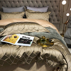 Luxury 140s Gold Line Cotton Satin Duvet Cover Set | Yedwo Home
