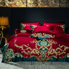 Luxury European Gold 140TC Silk-Cotton Jacquard Embroidered Bedding Set | Yedwo