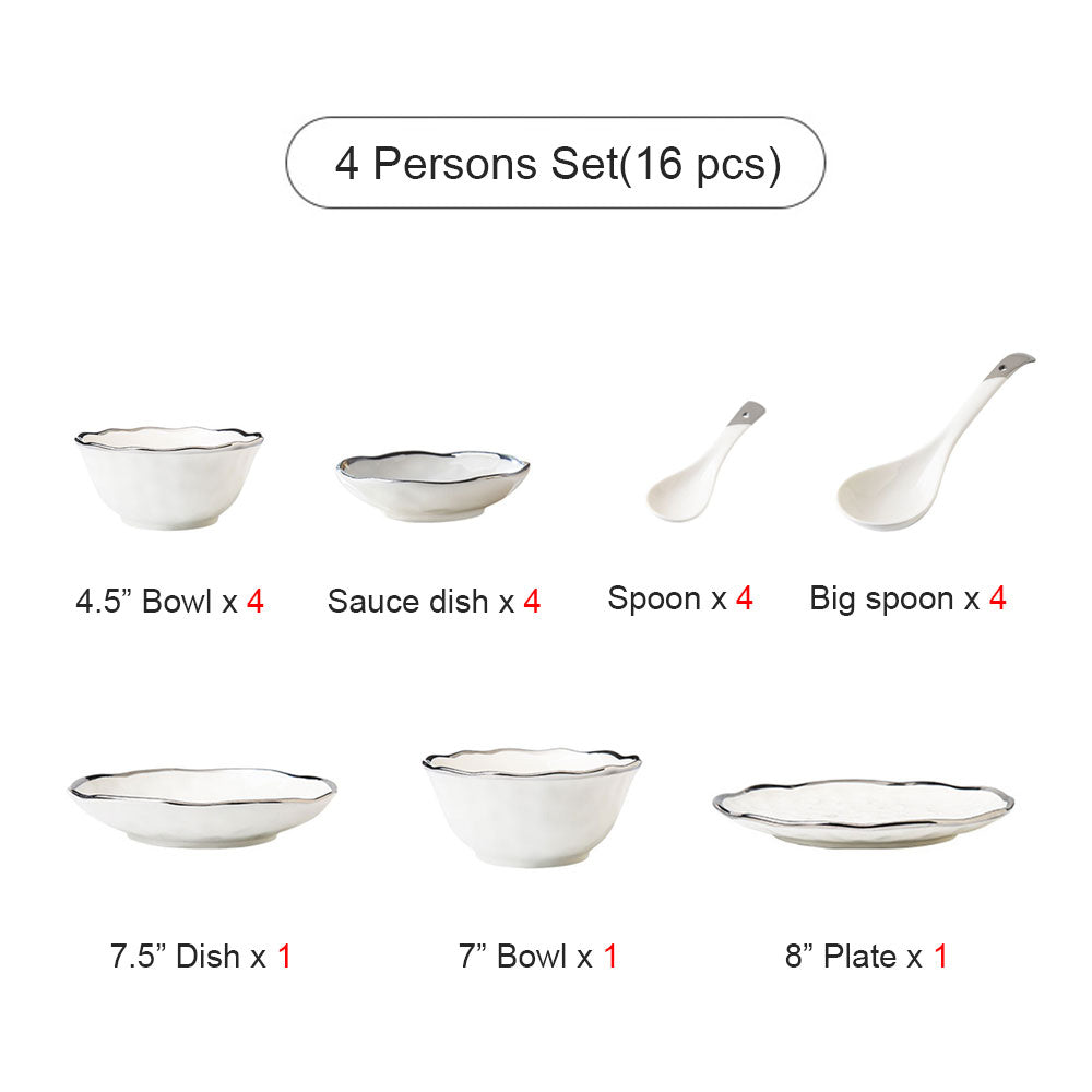 Luxury Silver Rim White Porcelain Dinnerware Sets | Yedwo Design – YEDWO