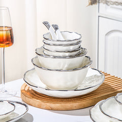 Luxury Silver Rim White Porcelain Dinnerware Sets | Yedwo Design