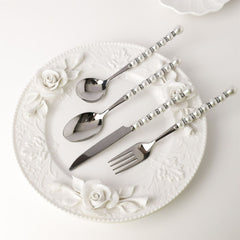 Luxury Pearl & Crystal Inlaid Stainless Steel Cutlery Set | Yedwo