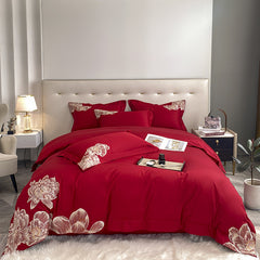 Luxury Peony Flowers Embroidery Egyptian Cotton Duvet Cover | Yedwo Home