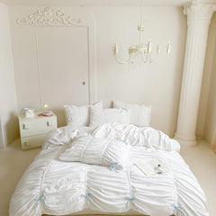 Microfiber Ruffles Pleated White Duvet Cover Set | Yedwo Home