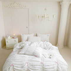 Microfiber Ruffles Pleated White Duvet Cover Set | Yedwo Home