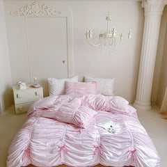 Microfiber Ruffles Pleated White Duvet Cover Set | Yedwo Home