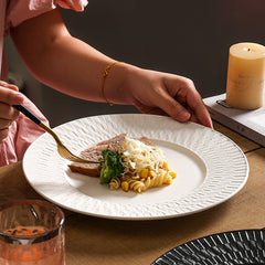 Minimalist Woven Relief Ceramic Dinner Plate | Yedwo Design