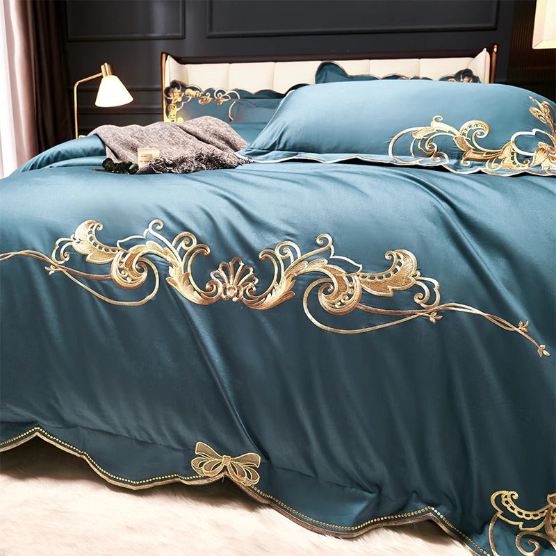 Miriam Blue Embroidered Cotton Duvet Cover Set | Yedwo Home