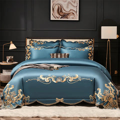 Miriam Blue Embroidered Cotton Duvet Cover Set | Yedwo Home