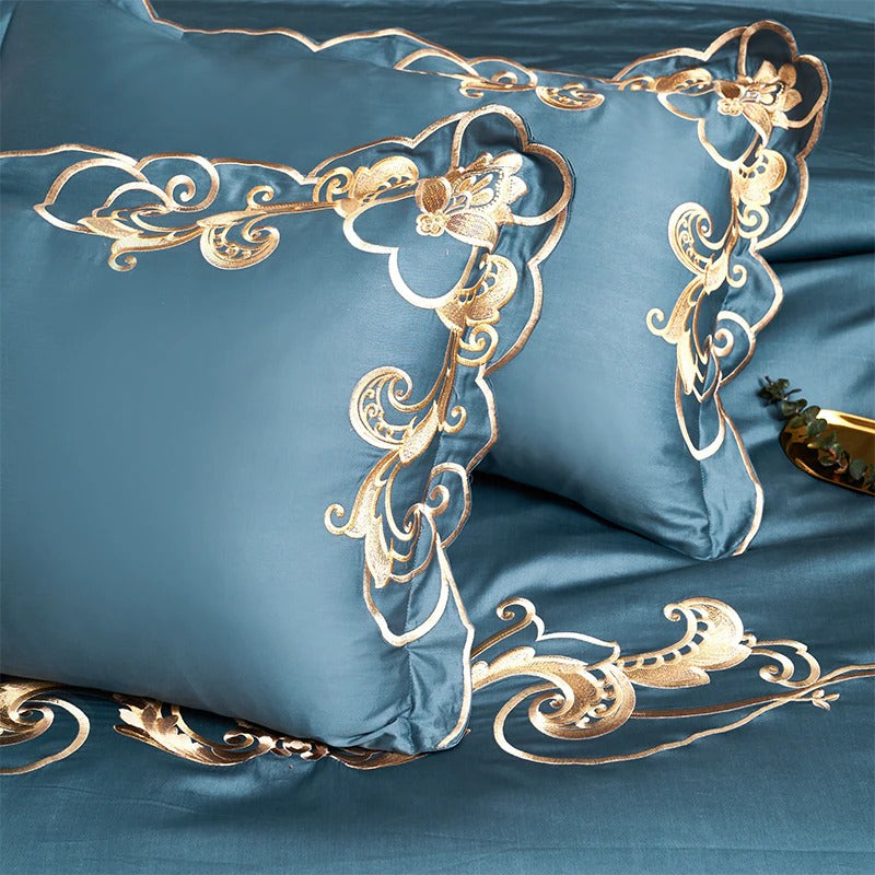 Miriam Blue Embroidered Cotton Duvet Cover Set | Yedwo Home