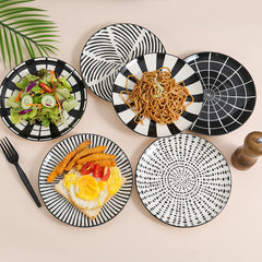 Modern Black & White Ceramic Dinner Plates – Set of 6 | Yedwo Design