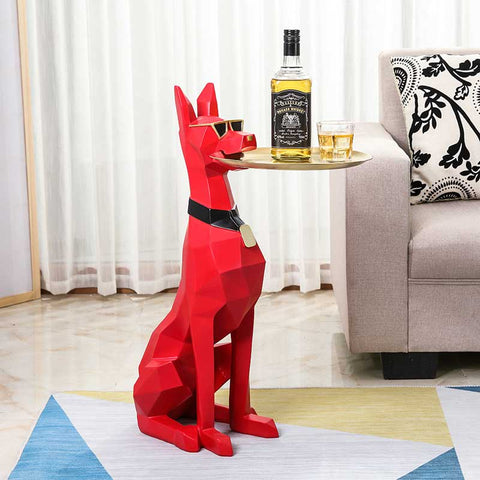 Modern Cute Resin Dog Side Table with Metal Storage Tray | Yedwo Home