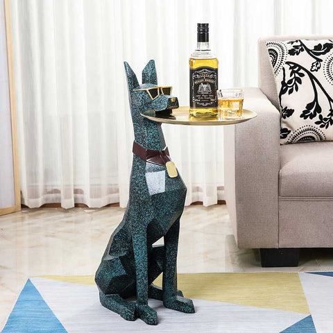 Modern Cute Resin Dog Side Table with Metal Storage Tray | Yedwo Home